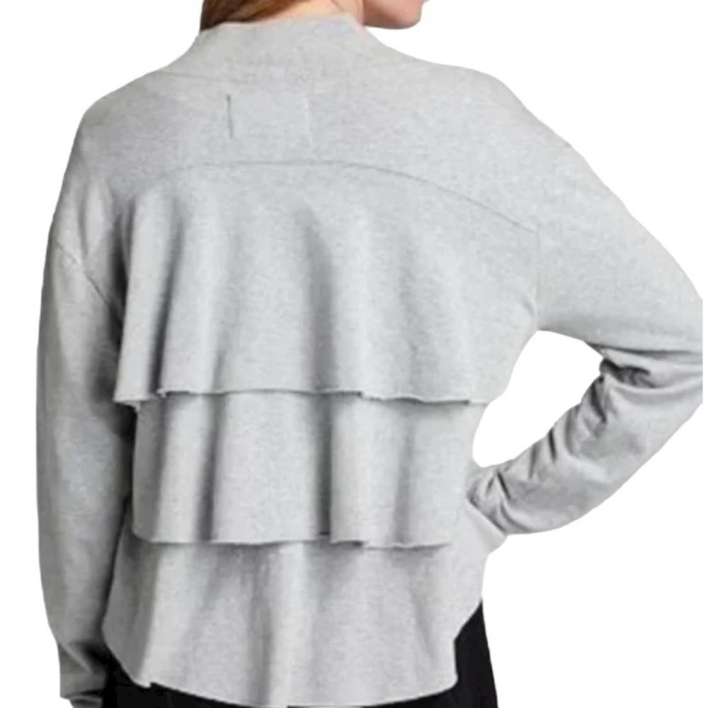 AIKO Heathered Gray Tiered Ruffled‎ Open Front Knit Cardigan 12-6012 Size XS